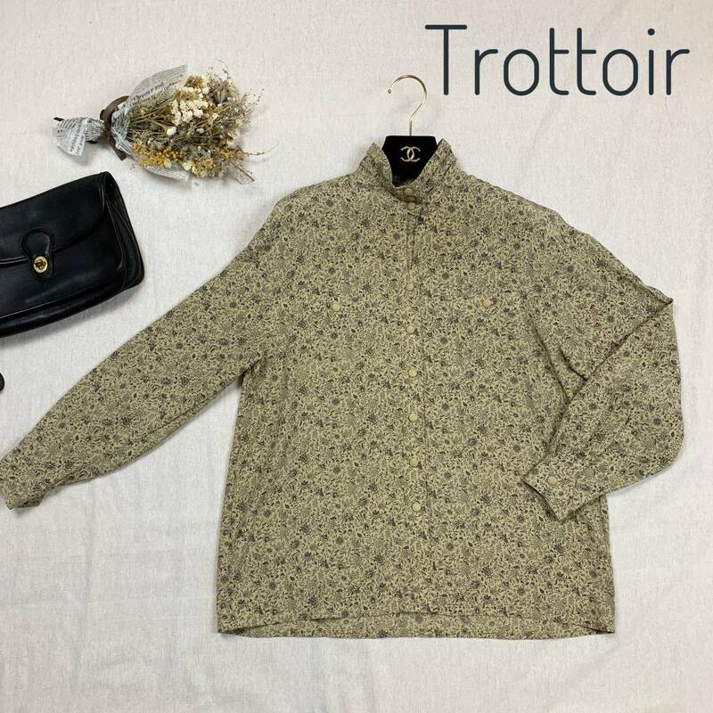 Trottoir　昭和レトロ　 花柄　薄手　長袖シャツ　ボタニカル柄　