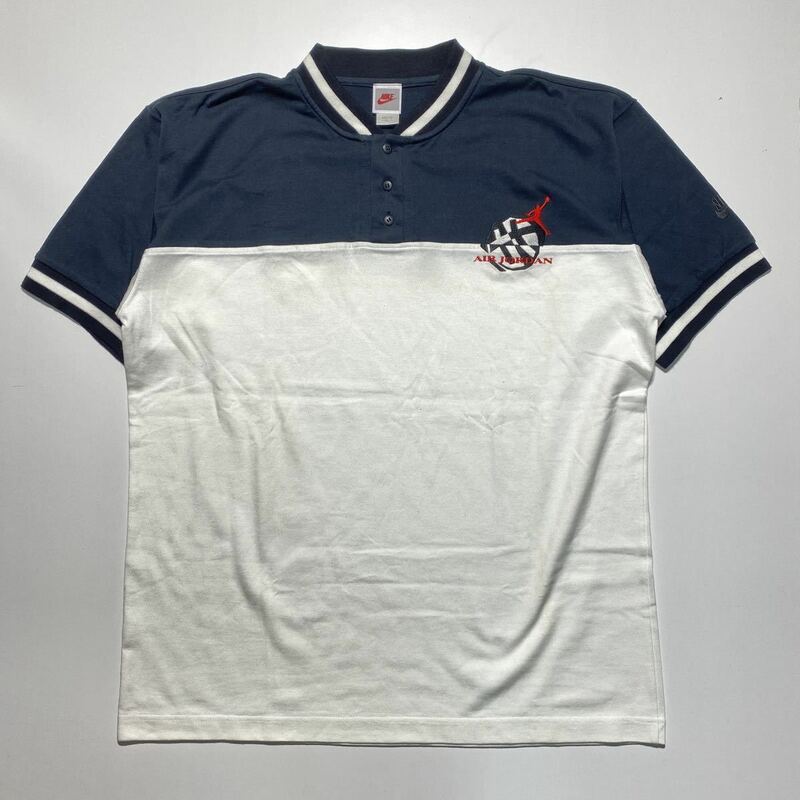 【XL】90s NIKE AIR JORDAN S/S Henry neck Tee 90年代 ナイキ エア ジョーダン 半袖 ヘンリーネック Tシャツ 銀タグ 日本製 G1060