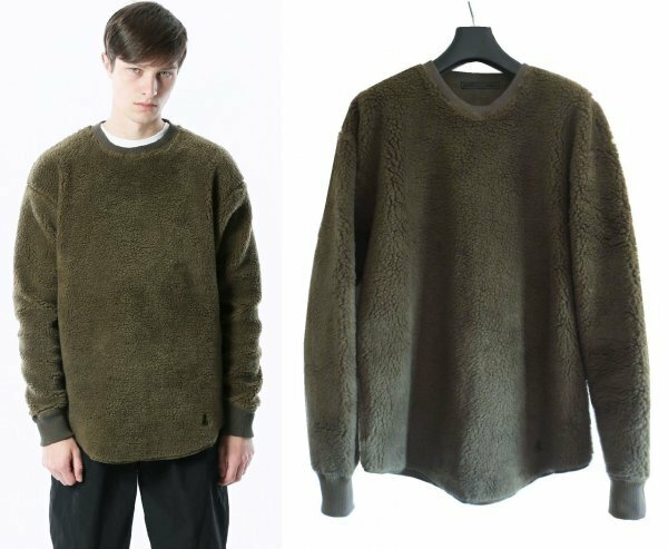 18A/W SOPHNET. BOA FLEECE BIG CREW NECK S カーキ ボア フリース ビッグシルエット クルーネック スコーピオン刺繍 オーバーサイズ soph