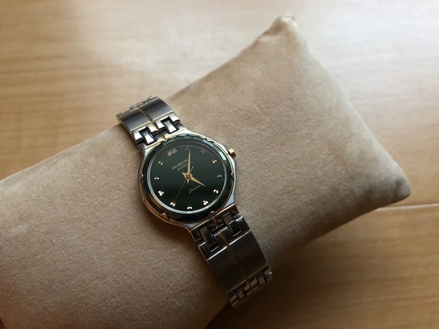 良品程度 Rolens perfect ceramic 18K GOLD CROWN ゴールド ストーンインデックス コンビ×グリーン 緑 クオーツ 腕時計