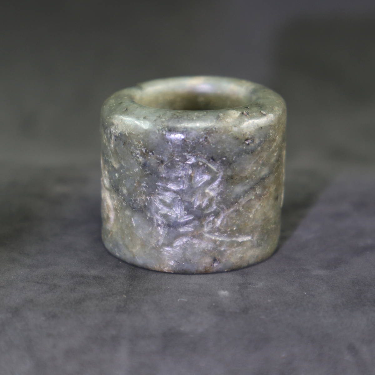 中國 時代物 青玉板指 陽彫 連年有余銘 吉祥文字