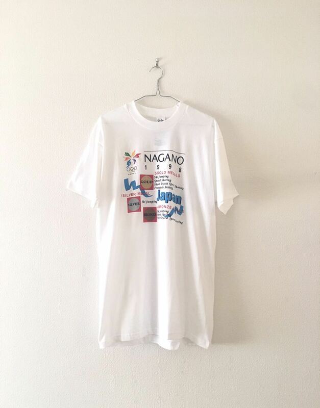 新品 90s NAGANO USA製 長野オリンピック T-SHIRT 半袖 Tシャツ 白 Mizuno フリーサイズ 1998年