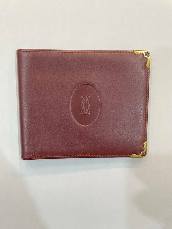 【極美品】Cartier ヴィンテージ カルティエ 二つ折り財布 札のみ ボルドー 赤 メンズ レディース カーフレザー レア【送料無料】
