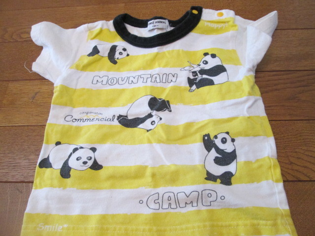 ９５　半袖　黄色パンダ柄のTシャツ