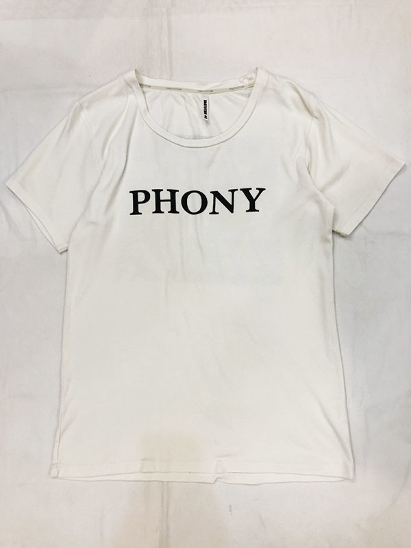 ファクトタム FACTOTUM PHONY 半袖 Tシャツ 46 ホワイト 白 GOOD LUCK フォトプリント MADE IN JAPAN