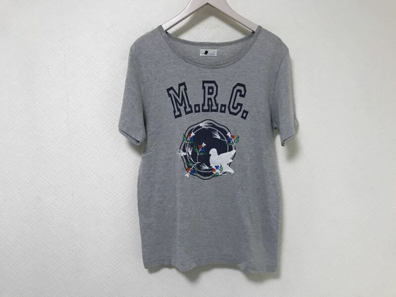 本物ミラコmiraco刺繍プリント半袖Tシャツグレー旅行トラベルビジネスメンズM日本製