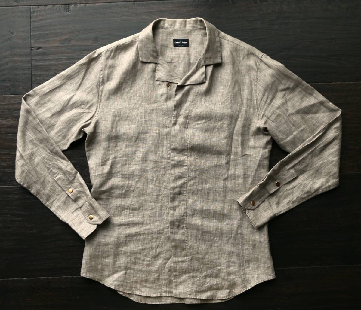格安新品　黒ラベル　ジョルジオアルマーニ　GIORGIO ARMANI 高級100％麻 長袖シャツ　麻　LINO メンズ　シャツジャケット 