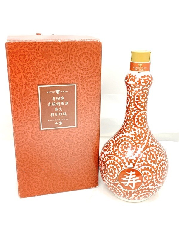 【東京都内限定発送】1000円スタート サントリー ウイスキー 山崎 有田焼 赤絵蛸唐草 寿文 柑子口瓶 600ml 43% 1175g 未開栓 箱付 8AA39
