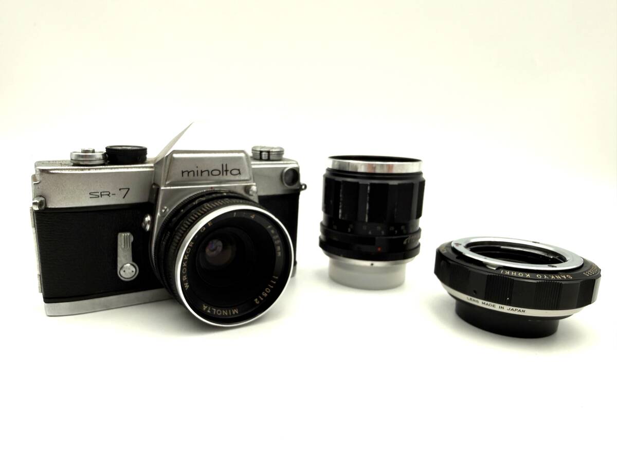【ジャンク】MINOLTA SR-7 / WROKKOR-QE F4 35mm / AUTO TELE ROKKOR-QE F3.5 100mm / KOMURA TELEMORE-ZOOM FOR SR 2ｘ-3ｘ