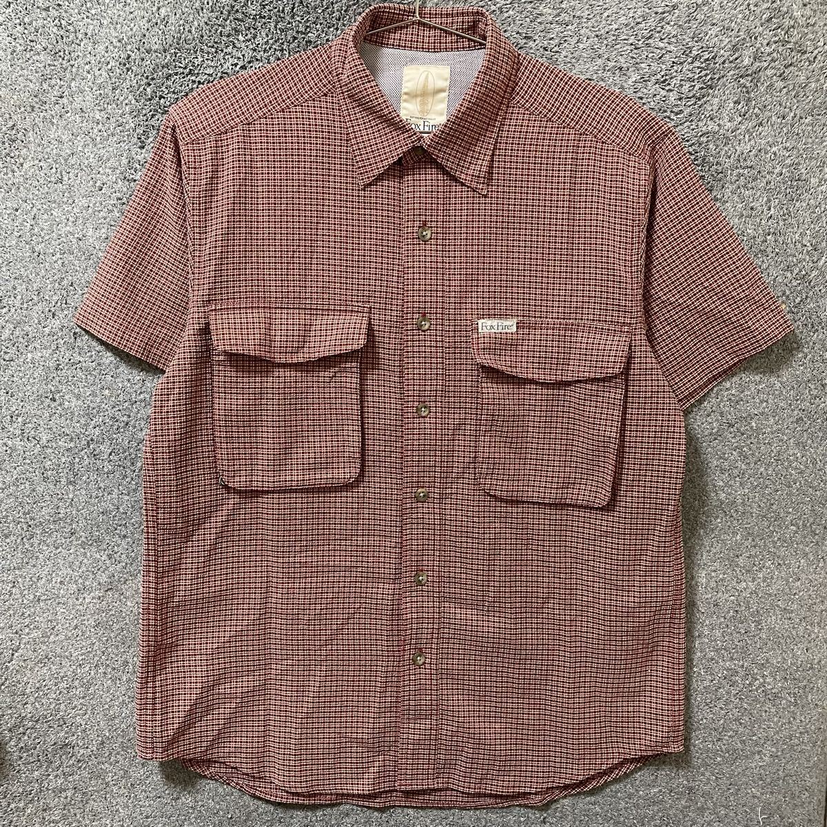 【D黒】Foxfire フォックスファイヤー 半袖シャツ サイズM レッド チェック柄 アウトドア ワークシャツ メンズ トップス 最落なし
