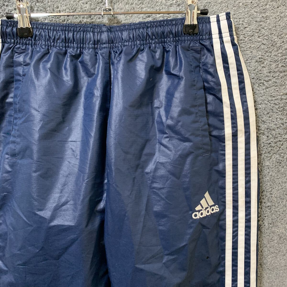 N赤】ADIDAS アディダス トラックパンツ ジャージ サイズL ネイビー ホワイト レッド サイドライン メッシュ裏地 メンズ ボトムス 最落なし