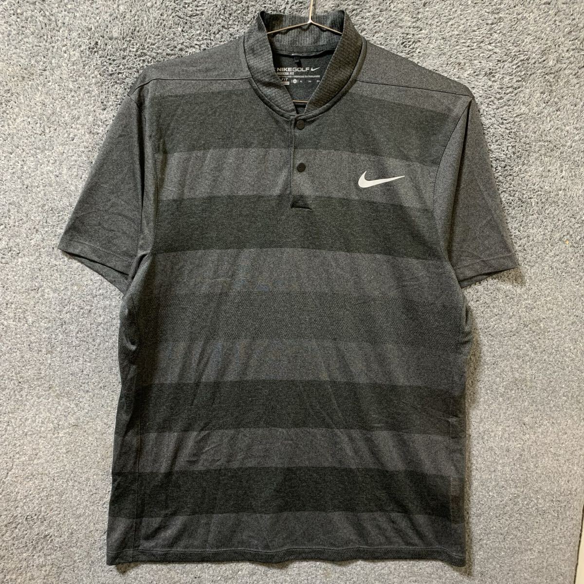 【A緑】NIKE GOLF ナイキゴルフ ポロシャツ サイズXL ダークグレー ボーダー柄 DRI-FIT メンズ トップス 半袖 カジュアル 最落なし
