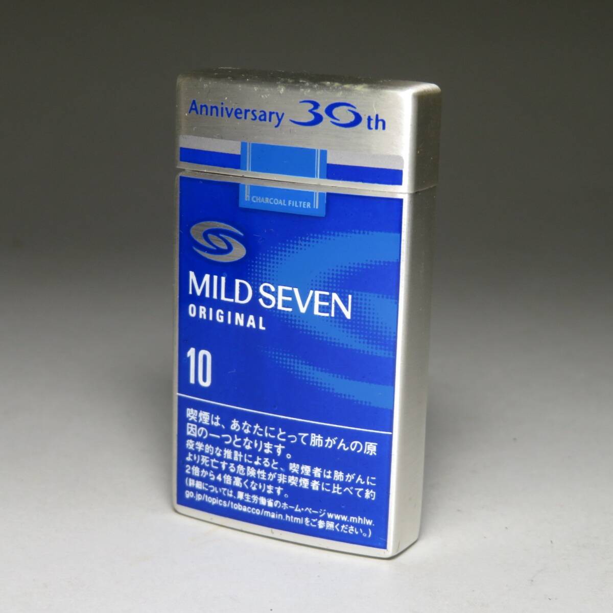 【本物保証】◆マイルドセブン Anniversary 30th◆ガスライター ブルー シルバー 専用ケース付 動作確認OK lot:8030