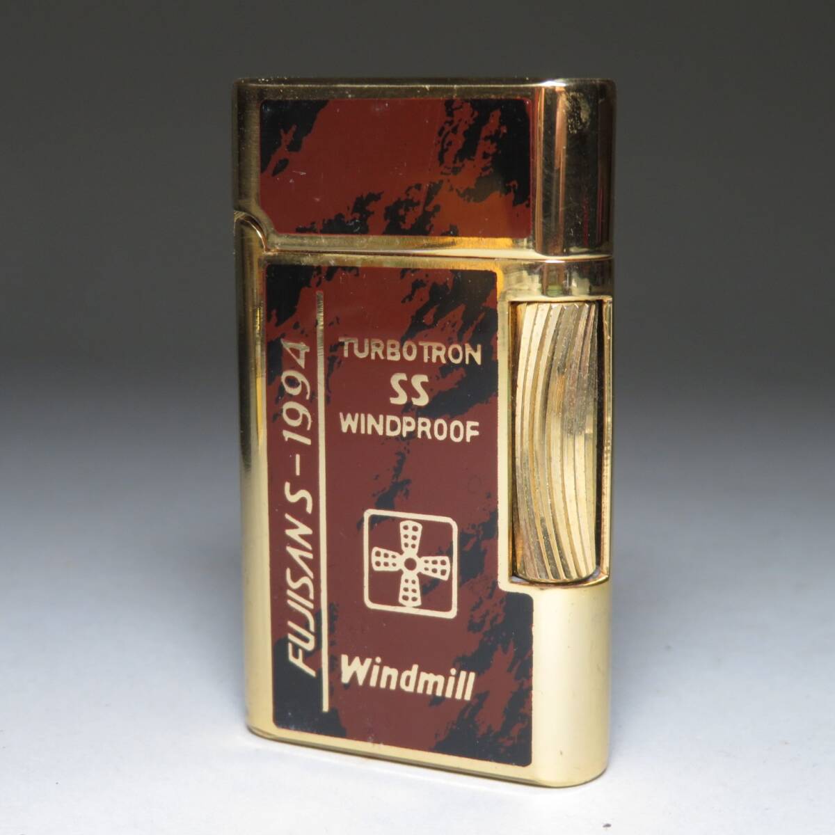 【本物保証】◆Windmill/ウィンドミル◆TURBOTRON SS WINDOPROOF FUJISAN S-1994 ローラー ガスライター レッド ゴールド ケース付lot:8046