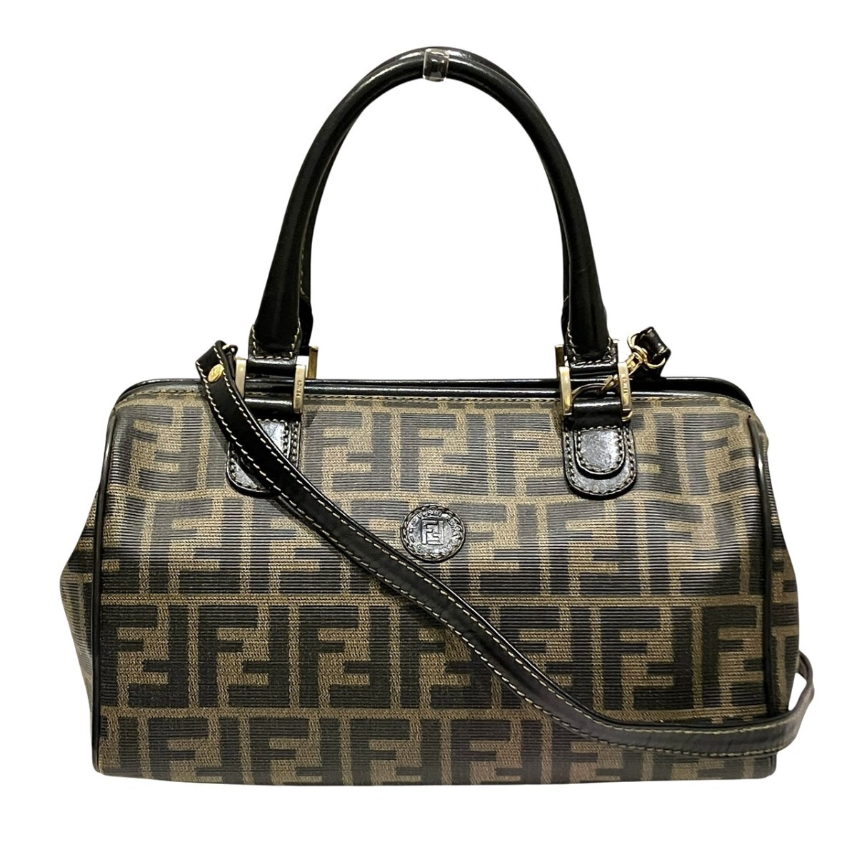 フェンディ FENDI ズッカ柄 ヴィンテージ ボストンバッグ PVC レザー 中古☆0335