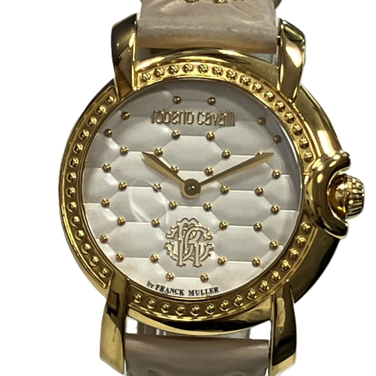ロベルトカバリ Roberto Cavalli 腕時計 総重量約66.6g SS 本革 クオーツ ベージュ文字盤 1L019 中古☆0306