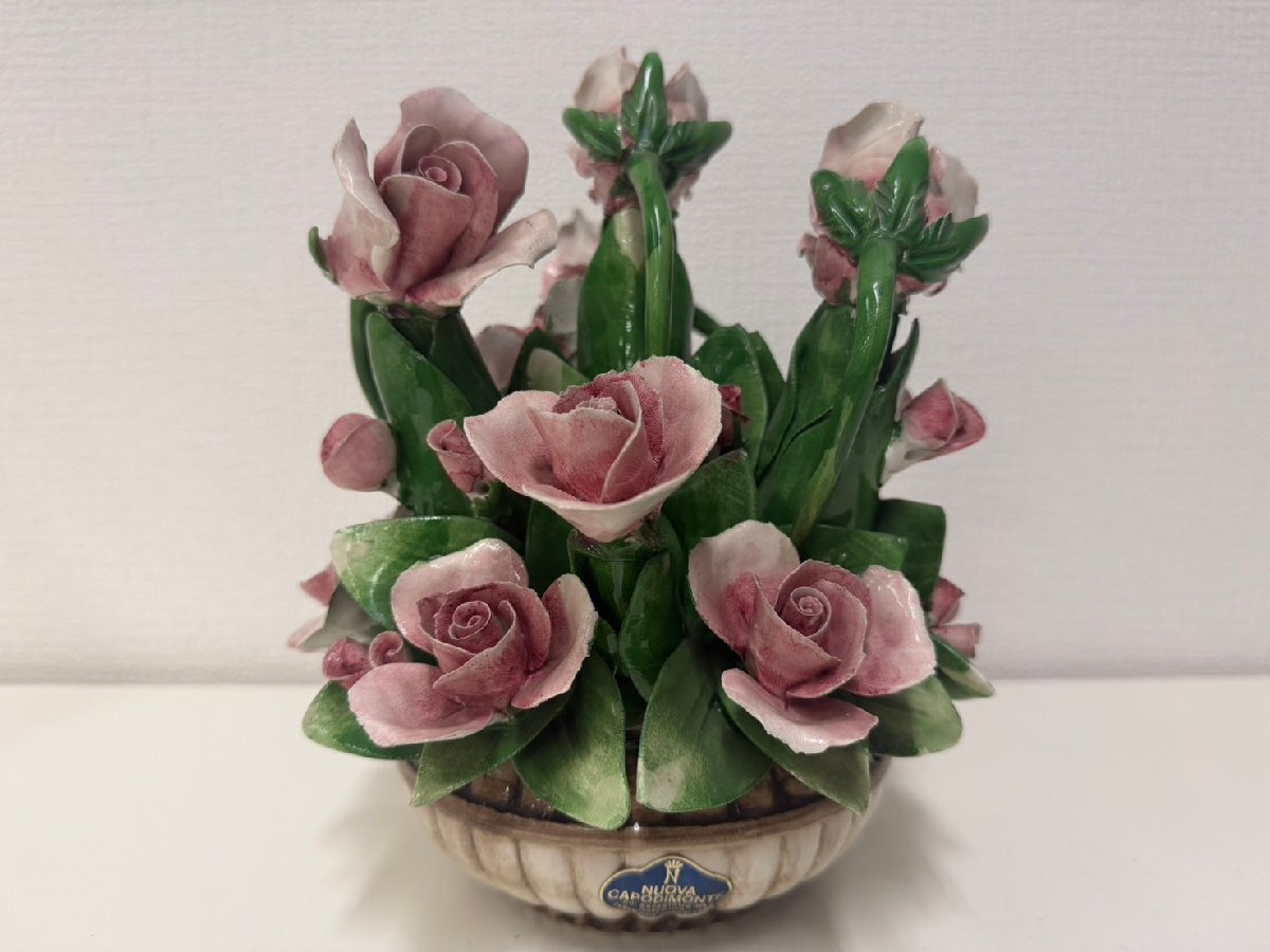 U047-X16-827 Capodimonte カポディモンテ 陶器 バラ 置物 イタリア 約24cm 現状品②大阪