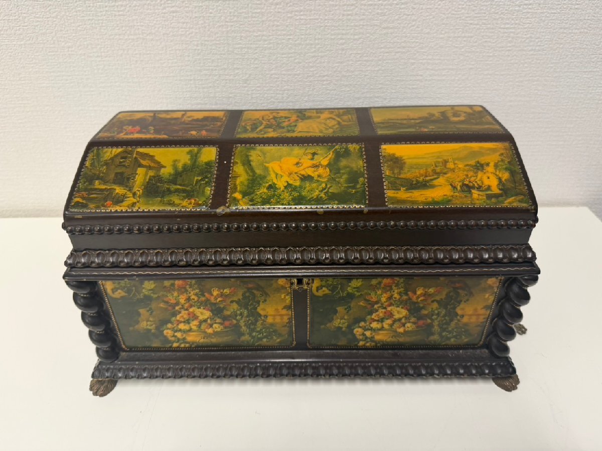 U066-X16-840 Reuge リュージュ アンティーク ジュエリーボックス オルゴール ロココ調 絵画模様 鍵付き 現状品②大阪
