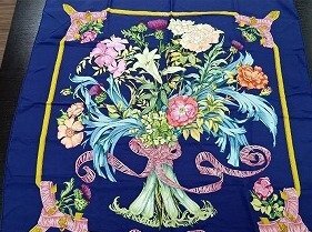 A133 HERMES エルメス ヴィンテージ シルク スカーフ カレ90 ブーケ 花束 現状品 新宿◎