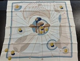 A056 HERMES エルメス ヴィンテージ シルク スカーフ ゴルフモチーフ 約66x66cm 現状品 新宿◎