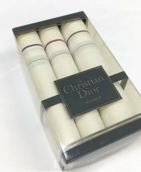 A034 【未使用】 Christian Dior クリスチャンディオール ハンカチ コットン 箱付き 現状品 新宿◎