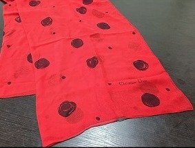 A090 Christian Dior クリスチャンディオール ドット柄 シルク スカーフ 約172ｘ84cm 現状品 新宿◎