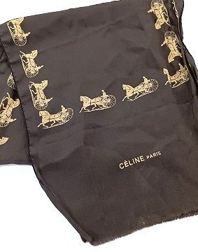 A187 CELINE セリーヌ シルク ストール ブラウン 約125ｘ26m 現状品 新宿◎