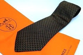 A166 HERMES エルメス 幾何学模様 シルク ネクタイ 紙袋付 現状品 新宿