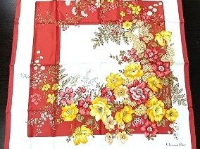 A045 Christian Dior クリスチャンディオール 花柄 シルク スカーフ 約85ｘ87cm 現状品 新宿◎