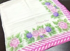 A081 Christian Dior クリスチャンディオール 花柄 シルク スカーフ 約85ｘ87cm 現状品 新宿◎