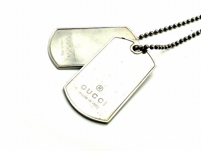 GUCCI グッチ ダブルドッグタグ ネックレス ボールチェーン プレート SV925 現状品 新宿031◎