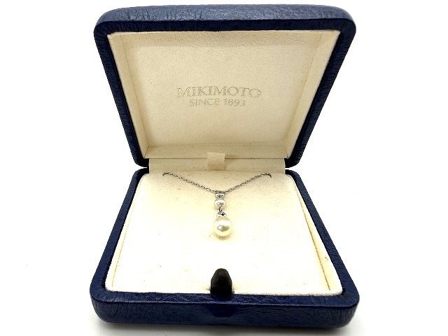 MIKIMOTO ミキモト K18WG ダイヤ付 パールネックレス 箱付き 現状品 新宿039◎
