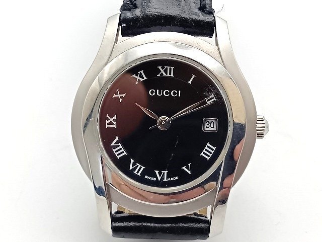 A227 GUCCI グッチ 5500L ラウンド ブラック文字盤 レディース QZ 現状品 新宿◎