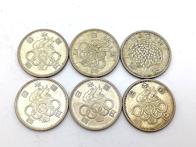 A269 100円銀貨 6枚まとめ 稲穂 1枚 東京五輪 5枚 硬貨 記念硬貨 現状品 新宿◎
