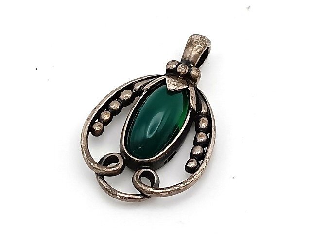 A278 GEORG JENSEN ジョージジェンセン グリーンアゲート 1990 ヘリテージ・イヤーペンダント 現状品 新宿◎