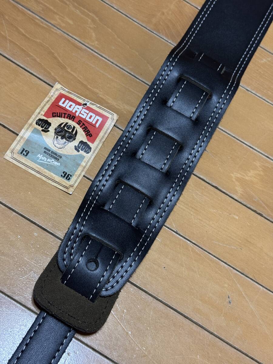 8,980円で購入 UORSON ギタ―ストラップ 本革 牛革 レザー 裏面はスエード スエェード ブラック 黒 長さ（穴～穴）94cm～1m48cm