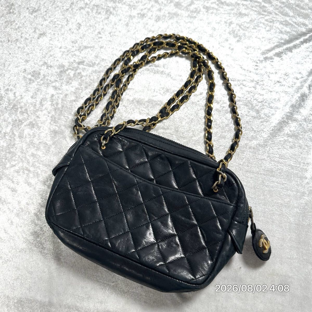 1000円〜 vintage CHANEL シャネル COCO ココマークファスナー マトラッセ レザー チェーンショルダーポーチ バッグ チェーンバッグ 黒