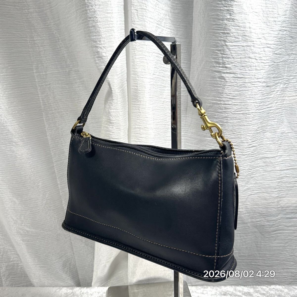 1000円〜 USA製 COACH オールドコーチ レザー 本革 ハンドポーチ ハンドバッグ ミニバッグ アクセサリーポーチ ブラックカラー