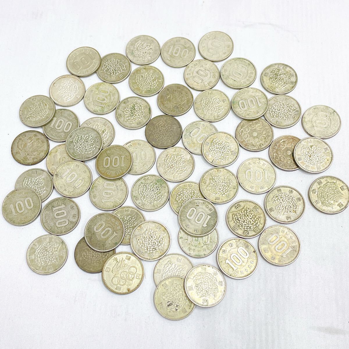 07008 100円銀貨 58枚 まとめ 昭和 稲穂 鳳凰 東京オリンピック 記念硬貨 古銭