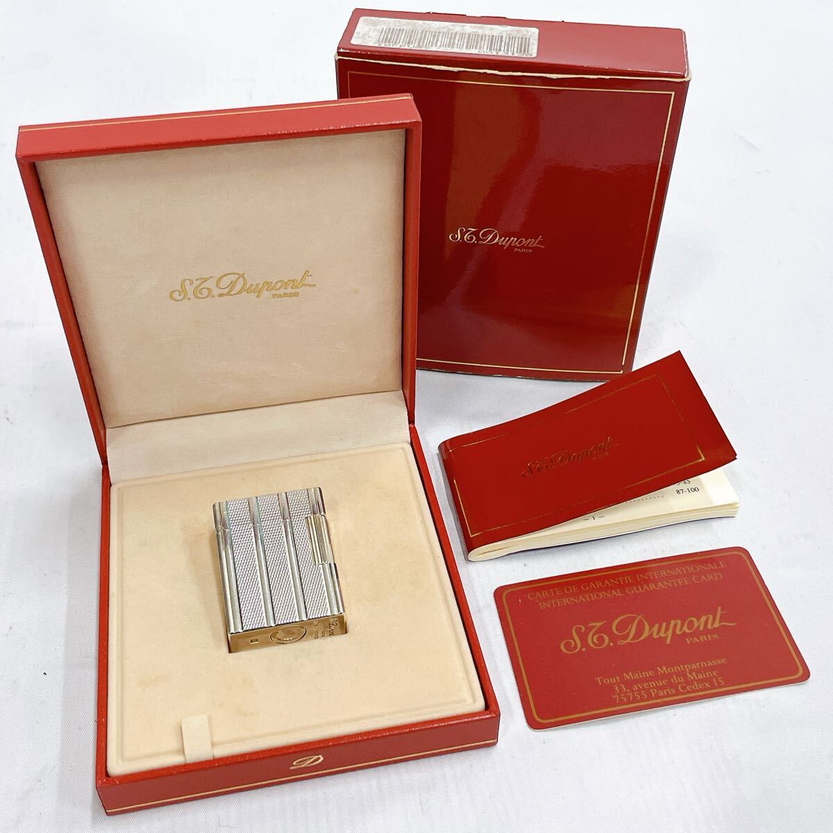 07008 S.T.Dupont デュポン ライン1 ショート シルバー ガスライター 箱 ギャラ付 10FFV89 ローラー式 喫煙具 喫煙グッズ