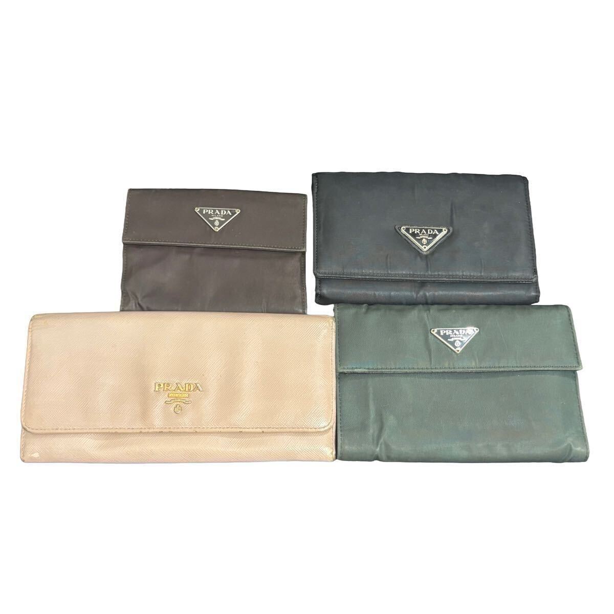 1円 まとめ ジャンク 4点 セット PRADA プラダ 長財布 二つ折り ナイロン　サフィアーノ 三角ロゴ ウォレット メンズ レディース