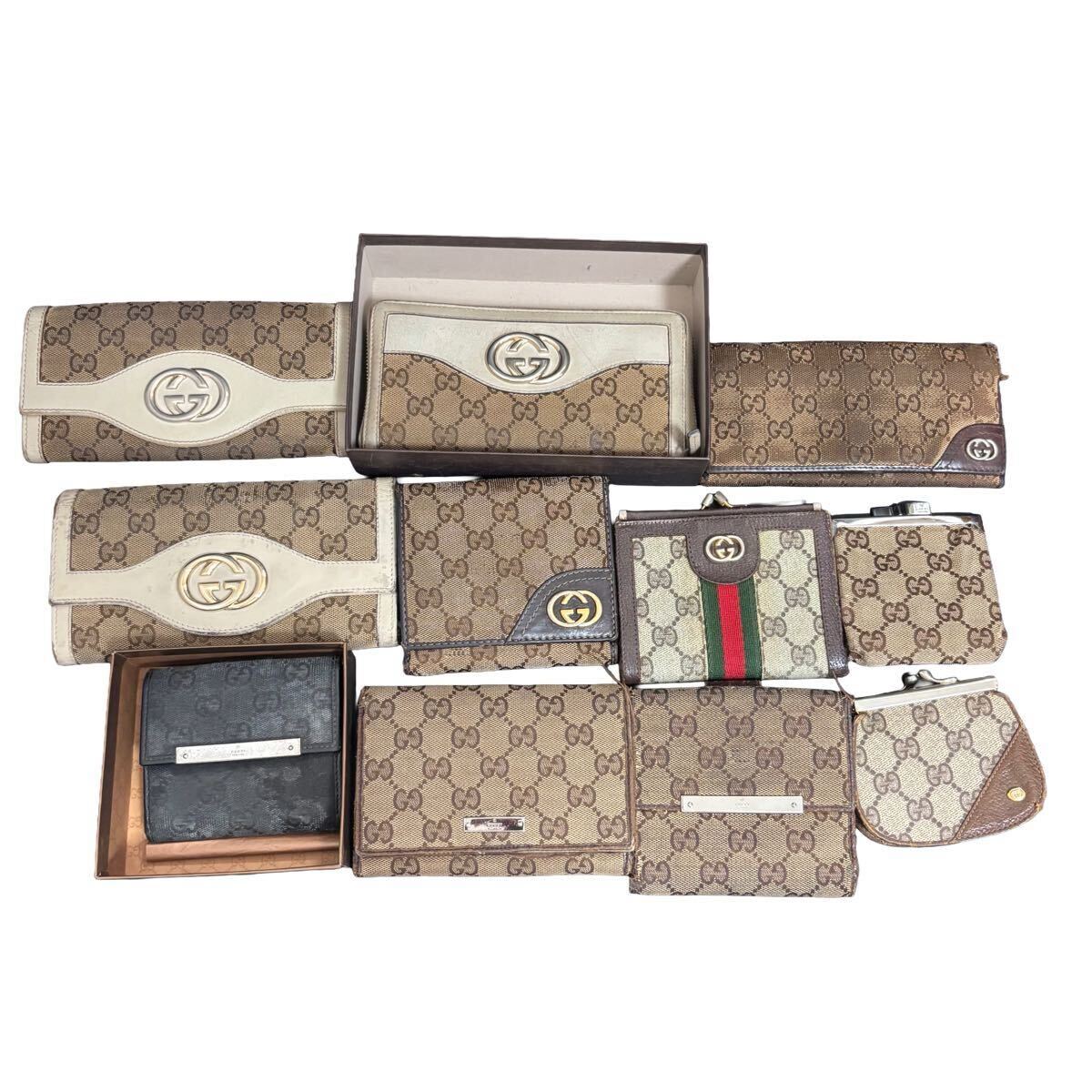 1円スタート ジャンク GUCCI グッチ 長財布 財布 GGキャンバス ウォレット 財布 インターロッキング 折り財布 小物 まとめ セット 大量 