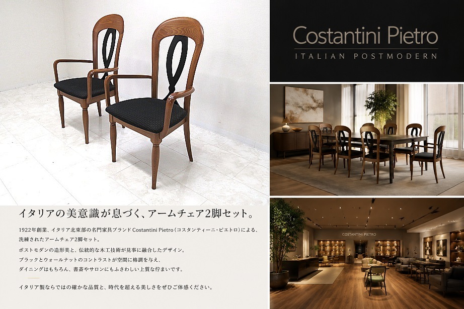 美品 PIETRO COSTANTINI ピエトロ・コスタンティーニ イタリア製 ポストモダン アームチェア 2脚セット ダイニングチェア 椅子 クラシック