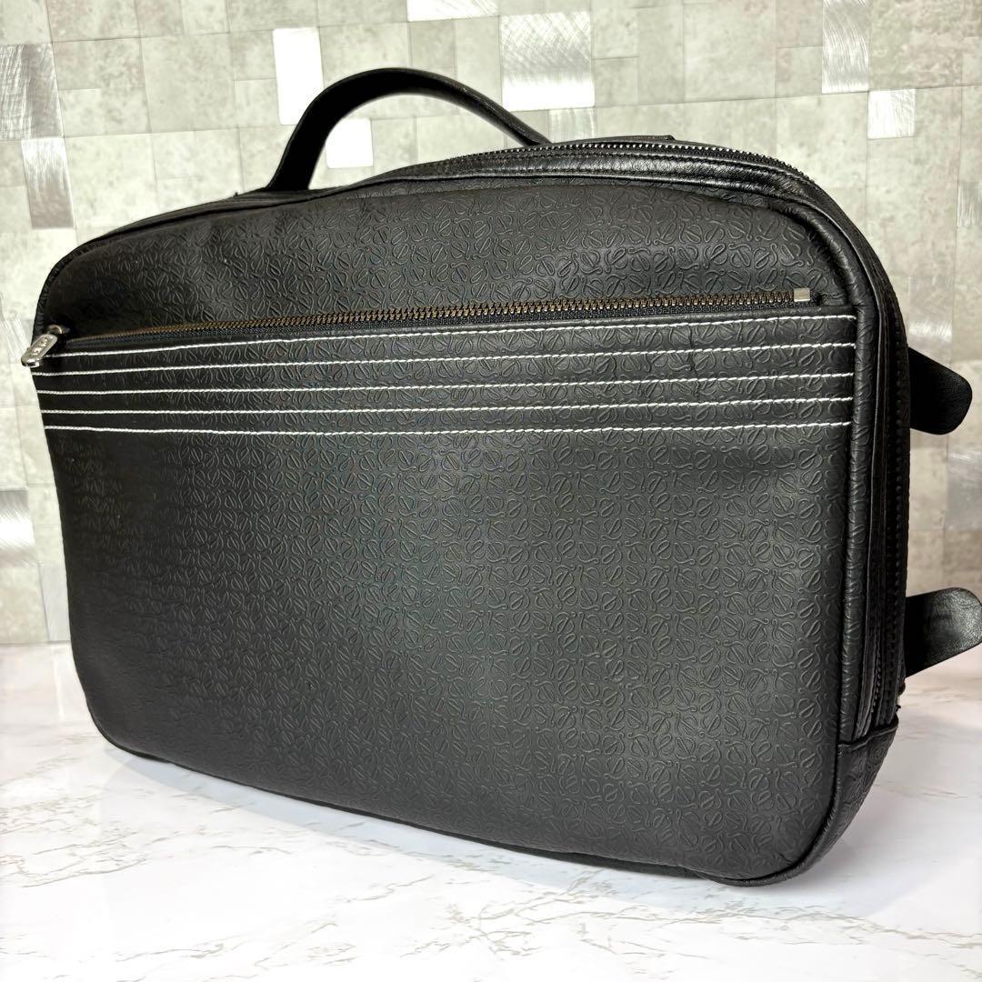 極美品 LOEWE ロエベ アナグラム 2WAY リュック バックパック ハンドバッグ ビジネスバッグ トートバッグ ブラック 男女兼用 ブリーフ