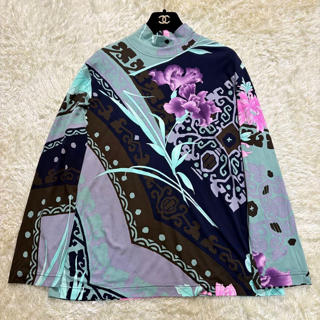 極美品 レオナール LEONARD シルク 花柄 ハイネック 46 シルク100% カットソー　ブラウス　トップス　フラワー レディース