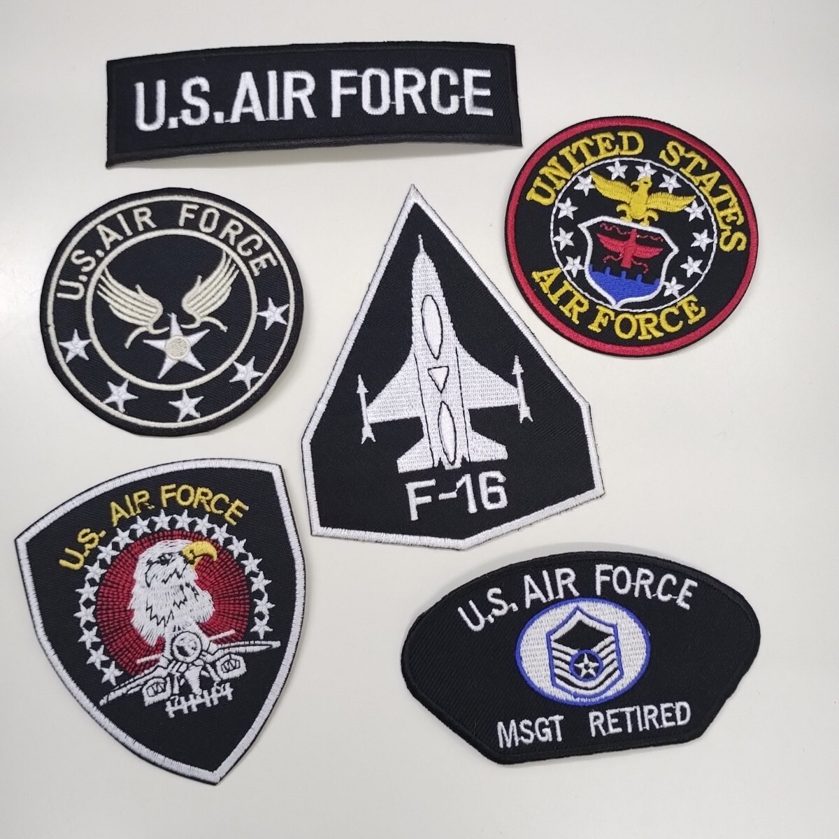 ☆ 黒色のミリタリー ワッペン 6枚セット m023　アメリカ 空軍　USエアフォース　パッチ