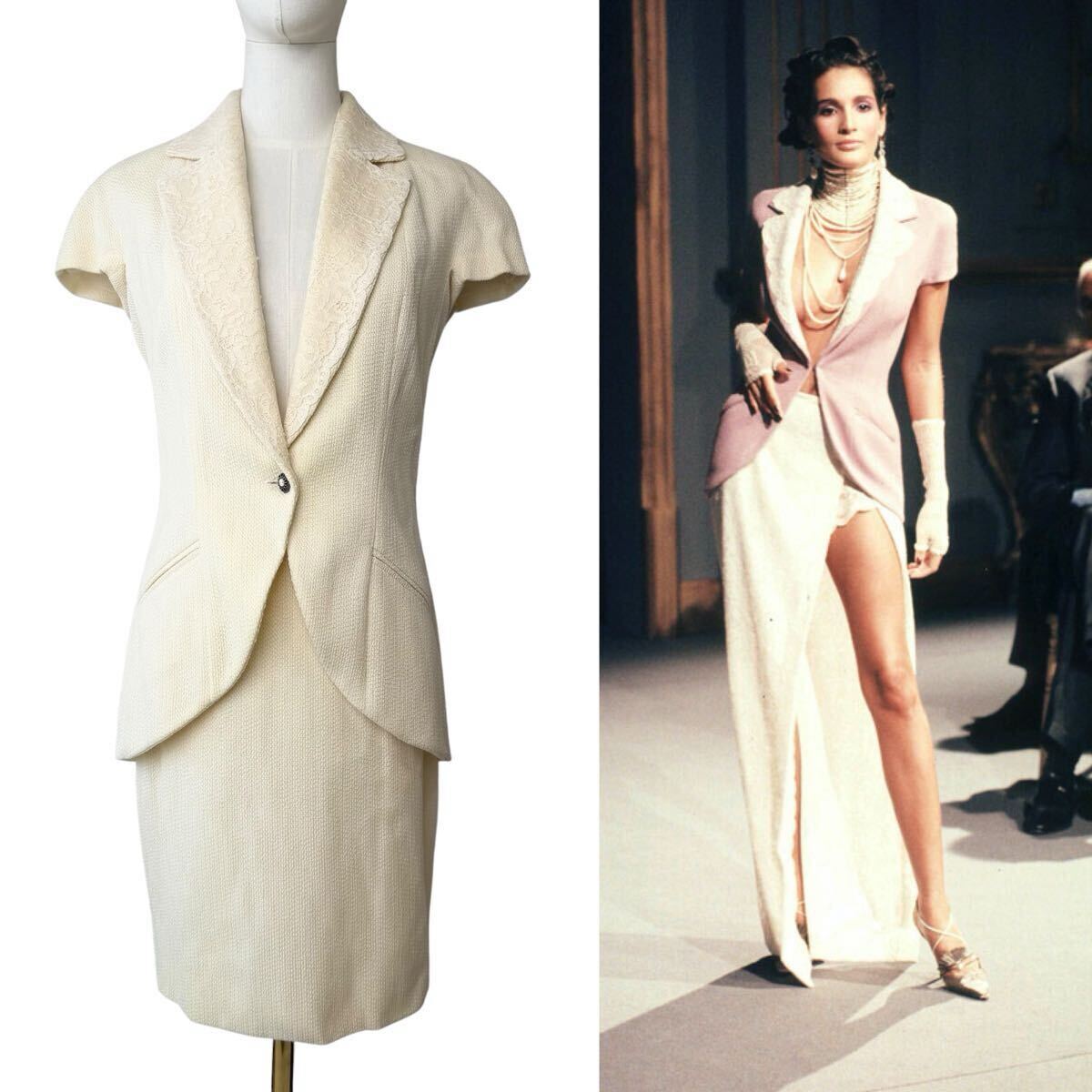 Christian Dior by John Galliano 1998 Vintage レース襟 セットアップ ジャケット カメオ スカート クリスチャンディオール ガリアーノ