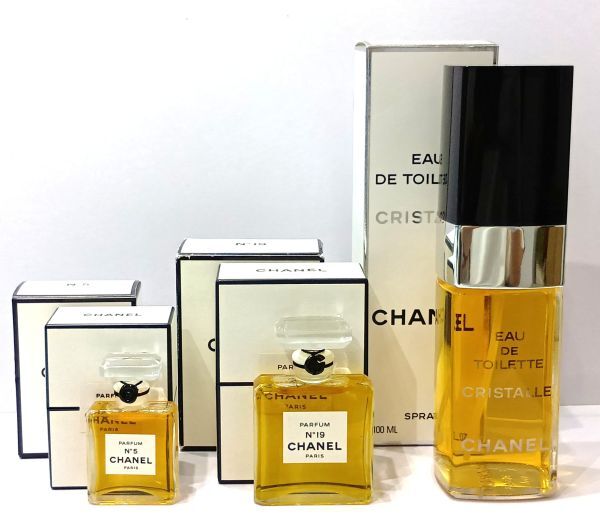 F◆CHANEL◆香水 シャネル 3点 おまとめ №5 7ml / №19 14ml / CRISTALLE クリスタル EDT 100ml パルファム 共箱 長期保管品