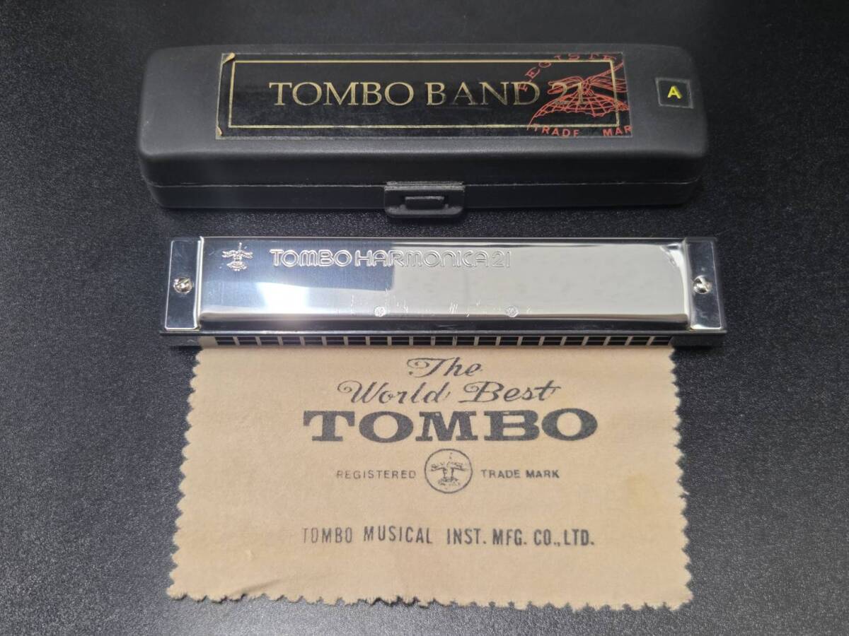 KDL154 【動作未確認品】 TONBO BAND 21 トンボバンド 複音 ハーモニカ A調 21穴 No.3121 トンボ楽器 ケース クロス付 管楽器 楽器 当時物