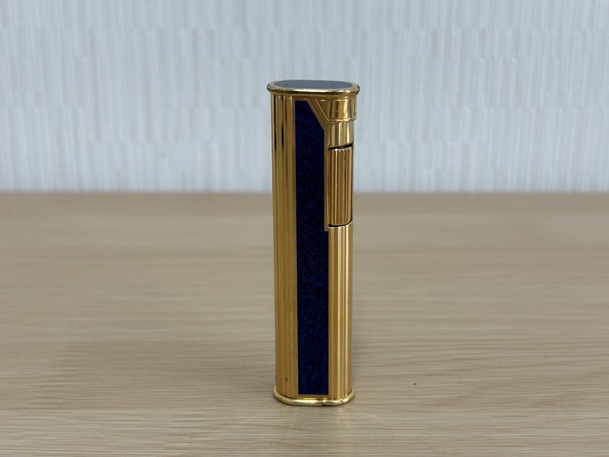 H1481 Dunhill ダンヒル ガスライター ゴールド ブルー ローラー式 スリム 喫煙具 着火未確認
